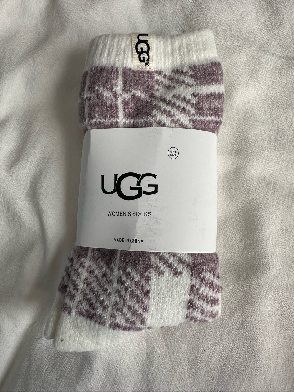 UGG Women's Patterned Crew Socks in White and Mauve